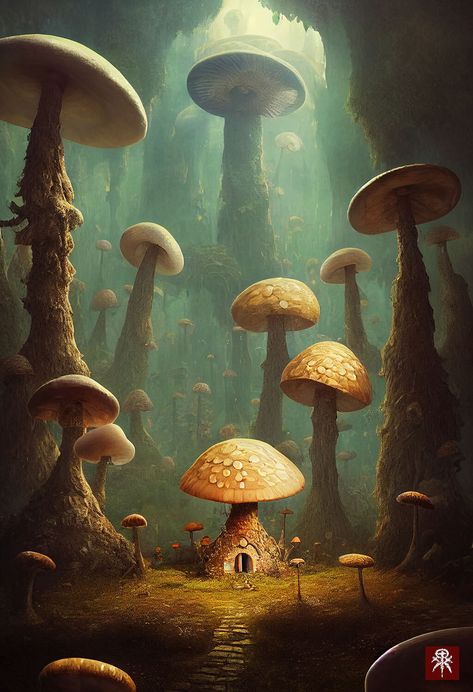 Mushroom Cave, on ArtStation at https://www.artstation.com/artwork/Ea0W8q Mushroom Cave, Mushroom Core, Giant Mushroom, Mushroom House, Fantasy Forest, Fantasy House, Mushroom Art, Fantasy Art Landscapes, Fantasy Inspiration