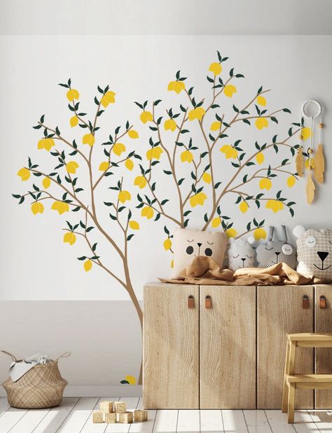 Lemon Tree Nursery, Lemon Nursery Theme, Lemon Nursery, Floral Baby Nursery, Tree Branch Wall, Lemon Trees, Montessori Room, Butterfly Wall Decals, Kids Room Wall Decals