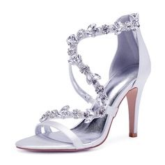 Leatherette Stiletto Heel Peep Toe Pumps With Tassel (047153532) - JJ's House Fall Sandals, Bling Wedding Shoes, Satin Wedding Shoes, Strappy High Heels Sandals, Sparkle Shoes, Crystal Sandals, Simple Shoes, Bridal Sandals, Strappy High Heels