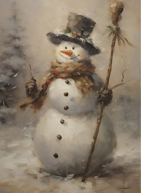 Primitive Snowmen Paintings, Vintage Snowman Images, Snowmen Paintings, Watercolor Christmas Cards Diy, Winter Christmas Scenes, Christmas Artwork, Vintage Christmas Images, Snowman Painting, Christmas Scenes