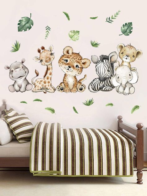 Multicolor  Collar  PVC   Embellished   Home Decor Jungle Wall Stickers, Sunday School Rooms, Animal Baby Room, Stickers School, Cute Hippo, Nursery Wall Stickers, Wall Stickers Kids, Animal Cartoon, Pvc Wall