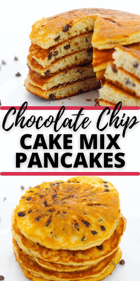 These Chocolate Chip Cake Mix Pancakes use a shortcut that makes this recipe a whole lot easier and all you need is a few ingredients. Cake Mix Pancakes Easy, Recipe Using Chocolate Cake Mix, Cake Mix Waffles, Cake Batter Pancakes, Chocolate Chip Muffin Mix, Cake Mix Pancakes, Pumpkin Cake Mix, Pancake Cake, Delicious Slow Cooker Recipes