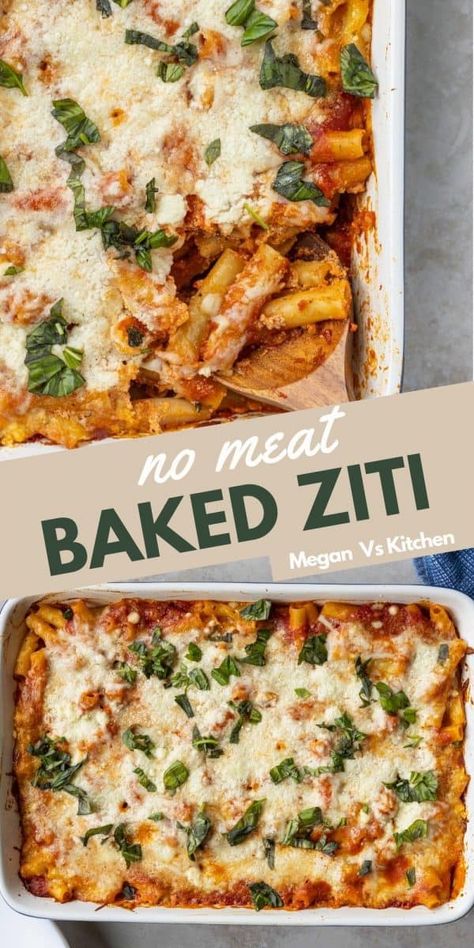 This is the best meatless dinner. This meatless Baked Ziti with Ricotta and Mozzarella is an easy weeknight dinner everyone will love. Meatless Baked Ziti, Recipes No Meat, Baked Ziti With Ricotta, Easy Winter Recipes, Weeknight Recipes, Fast Dinner Recipes, No Meat, Meatless Dinner, Fast Dinners