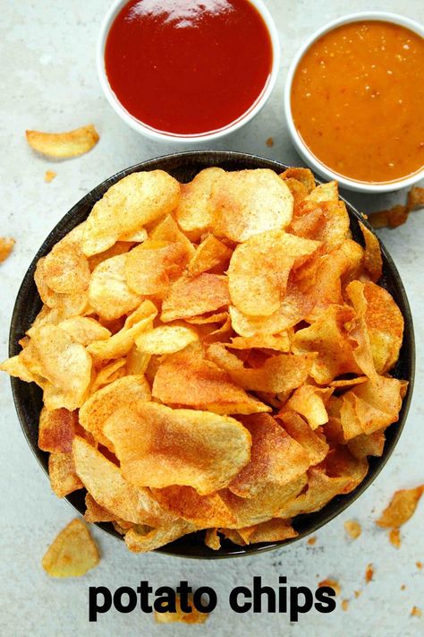 potato chips recipe | homemade potato wafers | aloo chips recipe Aloo Chips, Potato Wafers, Potato Chips Recipe, Homemade Potato Chips, Potato Chip Recipes, Spicy Snacks Recipes, Breakfast Recipes Indian, Chaat Recipe, Vegetarian Snacks Recipes