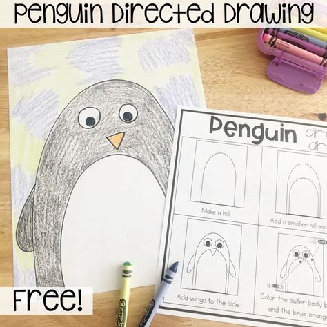 Winter Directed Drawing For Preschool, Guided Drawing For Kindergarten, Kindergarten How To Draw, Penguin Directed Drawing For Kids, Easy Directed Drawing For Preschool, January Directed Drawing For Kids, Free Directed Drawing For Kids, Winter Directed Drawing For Kids, Polar Bear Directed Drawing