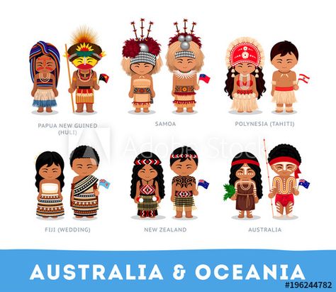 People in national clothes. Australia & Oceania. Set of cartoon characters in traditional costume. Vector flat illustrations. - Buy this stock vector and explore similar vectors at Adobe Stock Wedding New Zealand, Australian Clothing, National Clothes, Country Theme, National Dress, Kids Games, Pictures Of People, Traditional Costume, Western Europe