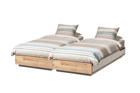 I really like the MANDAL bed but unfortunately they don't come in king size (180x200). So my idea is to join two single MANDAL beds together. Ikea Mandal Bed, Ikea Mandal, Birch Bed, Cama Ikea, Bed Base Frame, Bed Frame With Drawers, Top Of Bed, Ikea Bed, Painted Drawers