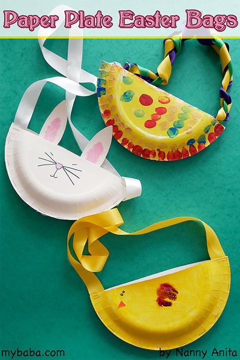 Paper Plate Easter Crafts, Easter Bag Craft, Easter Bags Preschool, Paper Plate Easter Basket, Easter Crafts Eyfs, Bag Crafts For Kids, Easter Basket Craft, Easter Basket Crafts, Easter Arts And Crafts