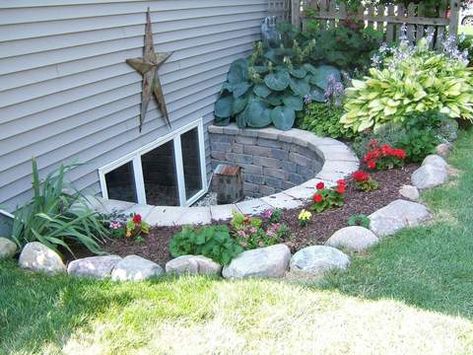 Egress Window Landscaping, Basement Window Curtains, Egress Window Well, Basement Window Well, Garden Rock Border, Plant Window, Egress Window, Window Well, Basement Windows