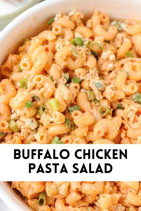 Buffalo Pasta Salad Cold, Buffalo Salad Recipes, Spicy Chicken Pasta Salad, Easy Pasta Salad With Chicken, Cold Buffalo Chicken Salad, Spicy Pasta Salad Recipes, Cold Pasta Salad Meal Prep, Buffalo Chicken Pasta Salad Cold, Side Items For Chicken