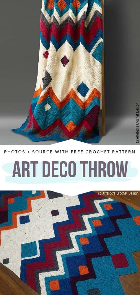 Art Deco Throw Free Crochet Pattern Crochet Southwestern Blanket Pattern Free, Crochet Aztec Blanket, Crochet Picture Blanket, Throw Blanket Crochet Pattern Free, Western Crochet Patterns, Crochet Acrylic Yarn Projects, Crochet Block Blanket, Aztec Crochet, Popular Crochet Patterns