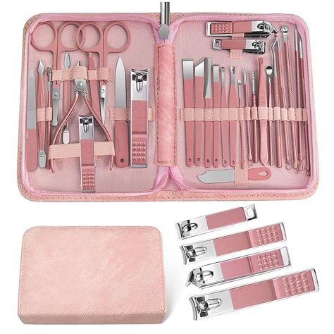 Amazon.com : Manicure Set Women Personal Nail Care Kit 30 In 1 Professional Manicure Kit for Women Pedicure Kit,Nail Clipper Set and Beauty Tool Portable Set,With Luxurious Travel Case (Pink) : Beauty & Personal Care Toe Manicure, Mens Manicure, Peach Powder, Nail Care Kit, Luxurious Travel, Luxury Leather Bag, Face Kit, Professional Manicure, Pedicure Set