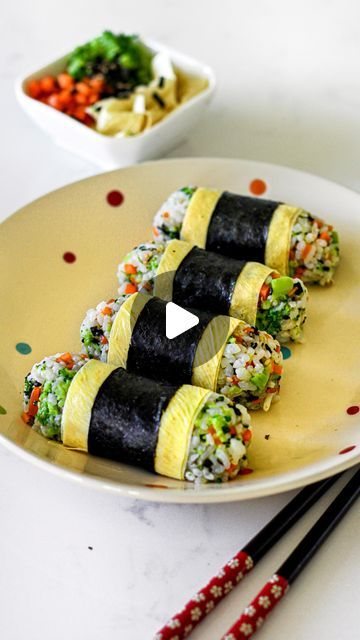 Elle 🐇 on Instagram: "Tamagoyaki inspired Tofu Skin Nori Veggie Rice Rolls 🍱 super easy to make, high-protein, plant based & gluten free 😋🙌🏼

These rolls are inspired by Tamagoyaki, aka Japanese omelet rolls and I’ve also seen it being made with fried rice rolled up in the middle! Instead of eggs I used tofu skin, or yuba, as a vegan and high protein substitute and it works just as well~ 💛

This recipe is highly adaptable, you can use pretty much any types of vegetables you like! 

🍱 TO MAKE:
2 8x6 inch tofu skin sheet
1 nori sheet, cut into strips
1 rice cooker cup rice
1 cup broccoli florets
1 large carrot
2 tablespoon furikake flakes
1 tablespoon sushi vinegar

.
.
.
#sushi #sushilovers #sushiroll #vegansushi #tamagoyaki #japanesefood #asianfood #realfood #eatrealfood #tofu #tofu Japanese Omelet, Tofu Skin, Plant Based Gluten Free, Veggie Rice, Sushi Vinegar, Rice Rolls, Vegan Sushi, Types Of Vegetables, Eat Real Food