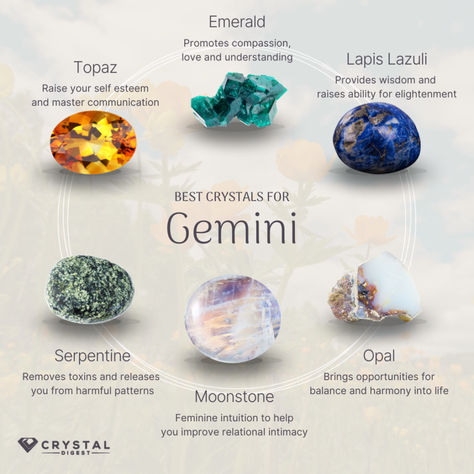 ✨🌟 Calling all Gemini stars! Explore the dazzling world of crystals that resonate with your dynamic and versatile energy. From communicative Aquamarine to intellectually stimulating Amethyst, discover the top gemstones that enhance your wit, adaptability, and curiosity. Unleash your Gemini power with these crystal allies and embrace your multifaceted spirit. ♊💎 #GeminiZodiac #CrystalsForGemini #Astrology #AdaptabilityAndIntellect Crystals For Gemini, Gemini Crystals, Gemini Color, Gemini Birthstone, Gemini People, June Gemini, All About Gemini, Gemini Star, Type Of People