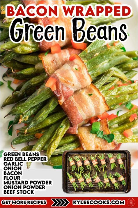 Bacon Wrapped Green Beans are the BEST side dish for holidays! Bright green beans are dunked in a homemade sauce, wrapped in bacon and baked. These are a family favorite that's easy to portion and serve! Green Bean Bundles, Bacon Wrapped Green Beans, Easy Recipes For Family, Green Beans With Bacon, Main Course Meals, Roasted Green Beans, Bbq Picnic, Fresh Green Beans, Green Bean Recipes