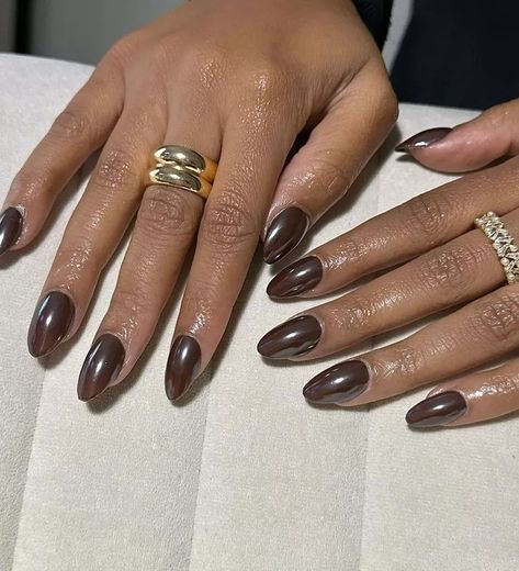 Glazed Nails Tutorial, Matte Brown Nails, Glaze Nails, Glazed Nails, Almond Nail Ideas, Donut Nails, Chocolate Glazed Donuts, Nail Color Trends, Fall Manicure