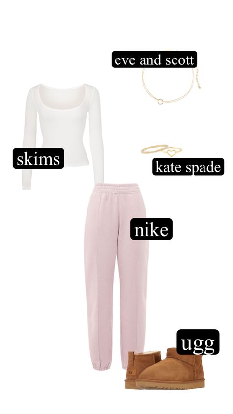 Sweatpants Pink Outfit, Pink Nike Sweatpants Outfit, Light Pink Sweatpants Outfit, How To Style Pink Sweatpants, Comfy Pink Outfits, Outfits With Pink Sweatpants, Flare Sweatpants Outfit, Pink Nike Sweatpants, Pink Sweatpants Outfit