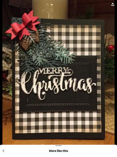 Plaid Christmas Card Ideas, Stampin Up Pine Cone Cards, Buffalo Plaid Christmas Cards, Plaid Christmas Cards Handmade, Rustic Christmas Cards Handmade, Plaid Cards Handmade, Homemade Christmas Cards Ideas Creative, Buffalo Plaid Christmas Card, Plaid Christmas Cards