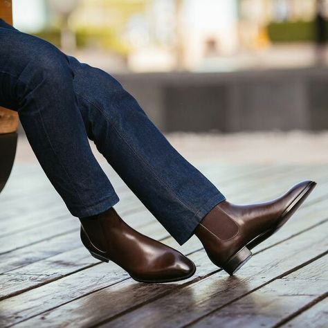 Dark Brown Calf Leather Men Chelsea Dress Boot on Storenvy Brown Chelsea Boots Men Outfit, Brown Chelsea Boots Outfit, Dark Brown Chelsea Boots, Interchangeable Wardrobe, Chelsea Dress, Chelsea Boots Outfit, Boots Men Outfit, Quality Leather Boots, Dress Boot