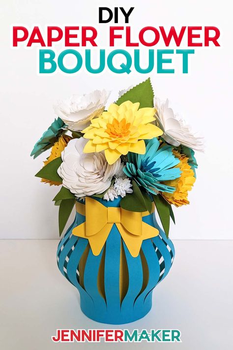 Make a paper flower bouquet and vase to display it in! Paper Flower Vase, Paper Flower Centerpieces, Paper Dahlia, Paper Flower Arrangements, Easy Paper Flowers, Paper Peonies, Paper Vase, Paper Bouquet, How To Make Paper Flowers