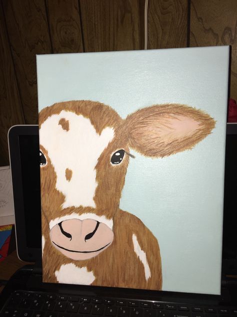 How To Paint A Highland Cow Easy, Diy Cow Canvas Painting Easy, Cow Canvas Painting Ideas, Cow Paintings On Canvas Easy, Easy Cowgirl Paintings, Cow Print Painting Ideas On Canvas, Boho Western Painting Ideas, Cow Painting Canvas Easy, Cute Country Paintings Easy