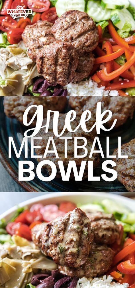 Grilled Greek Meatball Bowls Greek Bowls, Prime Rib Recipe Easy, Greek Bowl, Meatball Bowls, Leftover Prime Rib Recipes, Homemade Greek Dressing, Greek Chicken Marinade, Greek Dinners, Easy Taco Recipes