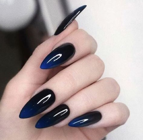 Black And Blue Nails, Nail Nail Designs, Blue Stiletto Nails, Acrylic Nails Ideas, Black Ombre Nails, Blue Ombre Nails, Witchy Nails, Art Designs Ideas, Gothic Nails