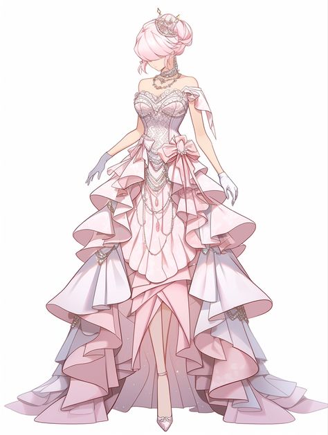 Princess Dress Art, Noble Clothes, 3d Dress, Art Outfit, Light Pink Dress, Clothing Design Sketches, Fashion Drawing Dresses, Anime Inspired Outfits, Fashion Illustration Dresses