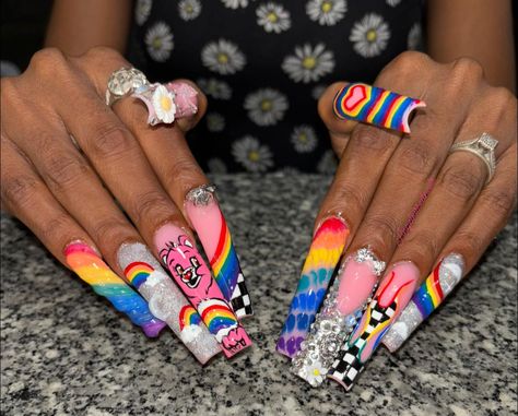 Pride Nails 😍💕🔥 Lgbt Nails Designs, Pride Nails, School Nails, Vision Boards, Free Style, June 15, Nails Design, Long Nails, Nail Tips