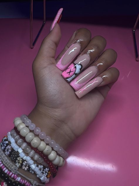 Pink Croc Nails Acrylic, Pink Kaws Nails, Pink Croc Nails, Croc Print Nails, Kaws Nails, Pretty Hands, Dope Nail Designs, Acrylic Nails Coffin Short, Acrylic Nails Coffin