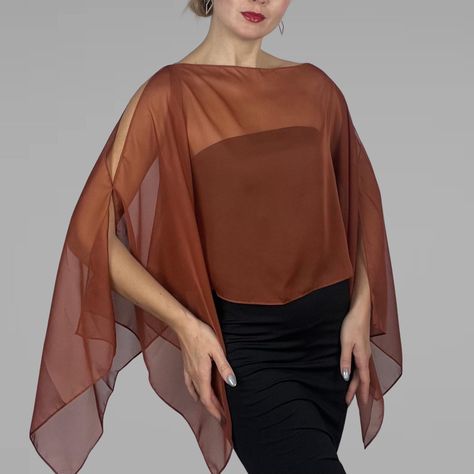 Capelet Outfit, Chiffon Capelet, Wedding Dress Luxury, Shoulder Cape, Orange Chiffon, Dress Luxury, Unique Fits, Dress Evening, Shawls And Wraps