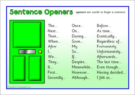 Sentence openers word mat (SB6204) - SparkleBox Sentence Openers, Children Writing, B And D, Words Worksheet, Sentence Building, Homeschool Worksheets, Writing Anchor Charts, Transition Words, Initial Sounds