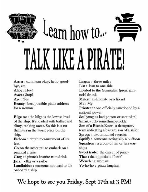 Pirate Lingo, Pirate Sayings, Pirate Talk, Treasure Quotes, Teach Like A Pirate, Pirate Quotes, Pirates Treasure, Pirate Books, Talk Like A Pirate