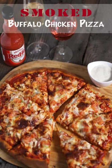 Food and Recipes- Page 21 of 23 - Vindulge Smoked Buffalo Chicken, Smoked Pizza, Buffalo Chicken Pizza Recipe, Bbq Chicken Pizza Recipe, Plateau Tv, Chicken Pizza Recipes, Pizza Board, Smoked Chicken Wings, Buffalo Chicken Pizza