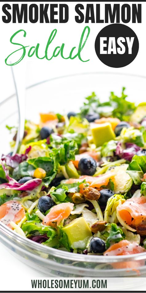 Smoked Salmon Salad Salad That Goes With Salmon, Smoked Salmon Avocado Salad, Salmon Blueberry Salad, Salmon Lettuce Salad, Salmon Salads For Dinner, Heirloom Tomato Peach Burrata Salad, Smoked Salmon Dinner Ideas Healthy, Salad With Salmon On Top, Hot Smoked Salmon Salad