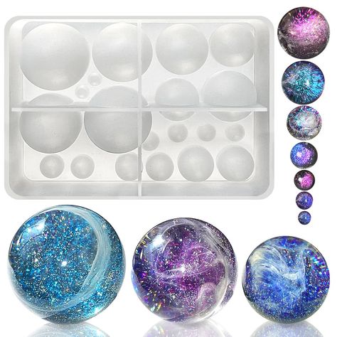 PRICES MAY VARY. 【Multiple Sizes】: The sphere mold comes with 20 cavities, divided into 10 different sizes. There are 2 each of the following diameters: 1.57'', 1.37'', 1.18'', 0.98'', 0.78'', 0.59'', 0.47'', 0.39'', 0.35'', and 0.23''. 【Easy to Use】: This sphere silicone mold is upgraded integrated one-piece resin molds, easy and convenience to use, no more worry about missing parts. 【Shiny Silicone Molds】: ResinWorld sphere molds are made of silicone with shiny surface, the finished dice craft Epoxy Molds, Molds For Resin, Formy Silikonowe, Mold For Resin, Casting Resin Molds, Casting Jewelry, Resin Casting, Resin Pendant, Bijoux Diy