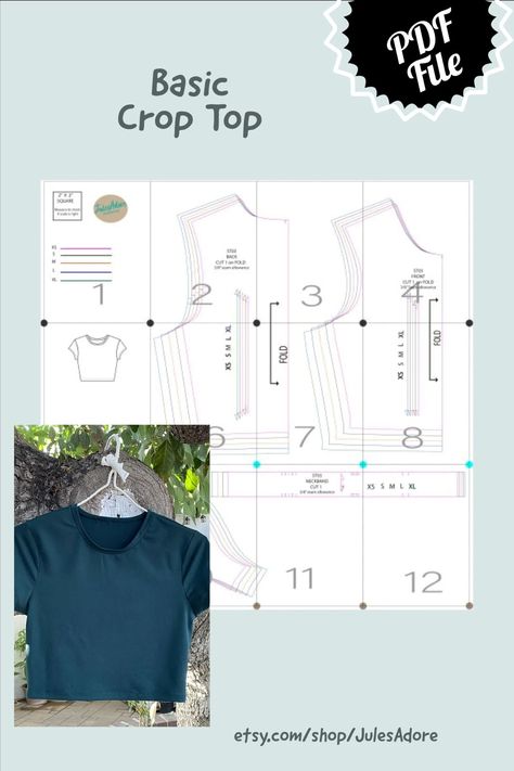 Crop Top Sewing Pattern PDF Women's Sizes XS to XL / Print at Home, Instructions Included - Etsy Crop Top Sewing, Crop Top Sewing Pattern, Unique Sewing Patterns, Diy Skirts, Diy Crop Top, Sewing Tops, Stylish Crop Top, Sewing Shirts, Trendy Crop Tops