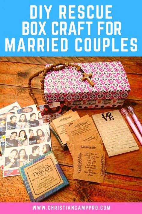 DIY Rescue Box Craft for Married Couples - This is a simple craft to try at your next Christian marriage retreat!  It is a simple rescue box craft that helps couples focus on the things that matter most in their relationship.  #marriage #couples #marriageadvice #crafts #craftideas #craftideasforadults #Christian Couples Ministry, Couples Vision Board, Couples Prayer, Marriage Conference, Growing Faith, Marriage Box, Couple Crafts, Marriage Retreats, Christian Camp