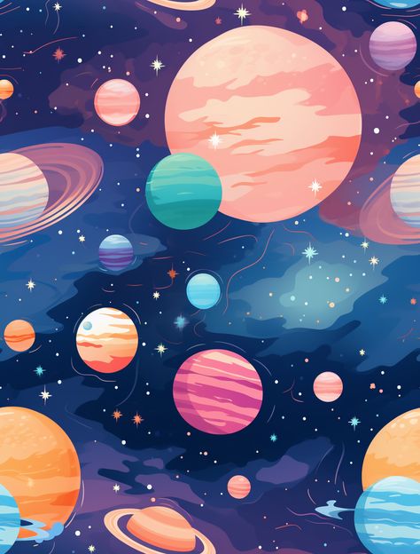 Cartoon Mural Art, Cartoon Space Art, Planet Digital Art, Exoplanets Art, Universe Drawing Galaxies, Galaxy Drawing Ideas, Galaxy Planet Painting, Space Background Drawing, Mars Planet Art