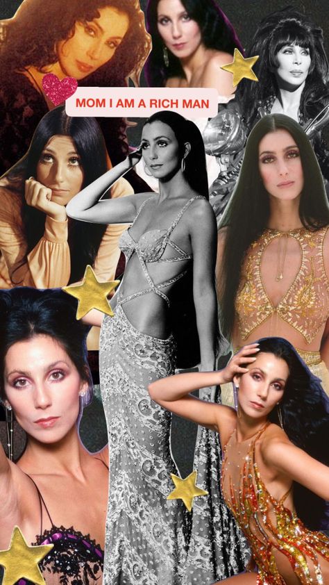 Cher if you agree #cher #moodboard #music Cher Aesthetic Wallpaper, Cher Rich Man, Cher Wallpapers 70s, Cher Astethic, Cher Style 1970s, Cher Aesthetic 70s, 80s Aesthetic Photography, Cher Wallpaper, Cher Burlesque