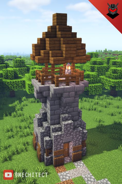 Mini Tower Minecraft, Minecraft Small Lighthouse, Minecraft Watchtower Ideas Simple, Medival Building Minecraft, Medieval Farmhouse Minecraft, Minecraft Watchtower Simple, Minecraft Defense Tower, Small Minecraft Tower, Minecraft Guard Tower