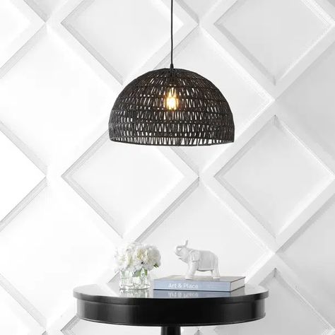 Wade Logan® Arba 3 - Light Dimmable Drum Chandelier & Reviews | Wayfair Black Woven Pendant Light, Paper Wicker, Farmhouse Coastal, Dome Pendant Lighting, Bohemian Modern, Drum Chandelier, Woven Rattan, Black Pendant Light, Led Table Lamp