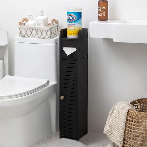 Bathroom Storage, Toilet Paper Stand Beside Storage Fit for Half Bathroom, Next to Toilet Storage, for Small Spaces,Black by AOJEZOR Bathroom Storage Corner, Narrow Bathroom Cabinet, Narrow Bathroom Storage, Small Bathroom Cabinets, Small Bathroom Storage Cabinet, Slim Bathroom Storage Cabinet, Paper Towel Storage, Free Standing Toilet Paper Holder, Slim Bathroom Storage