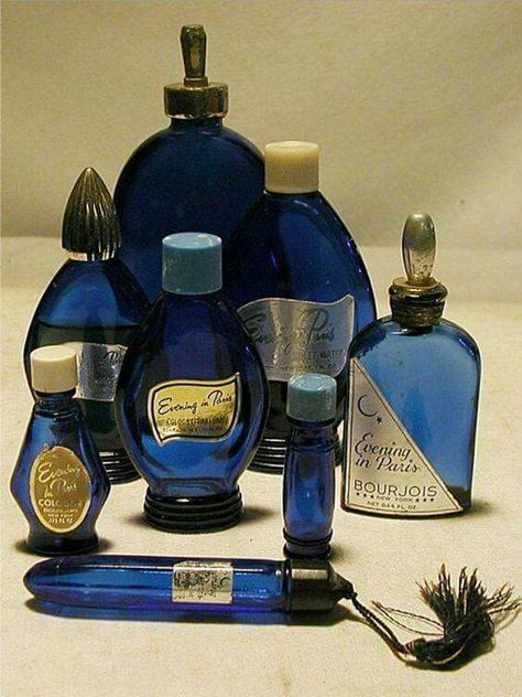 Evening  in Paris Evening In Paris, Paris Perfume, Perfume Photography, Beautiful Perfume Bottle, Cobalt Glass, Antique Perfume Bottles, Beautiful Perfume, Vintage Cosmetics, Antique Perfume