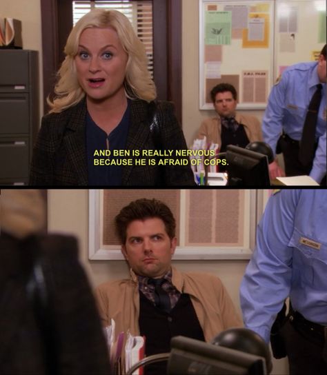 Ben is afraid of the police. (Parks and Recreation) Parks And Rec Memes, Parcs And Rec, Parks And Rec Quotes, Parks And Recs, Cops Humor, Parks And Rec, Parks N Rec, Tv Show Quotes, Tv Quotes