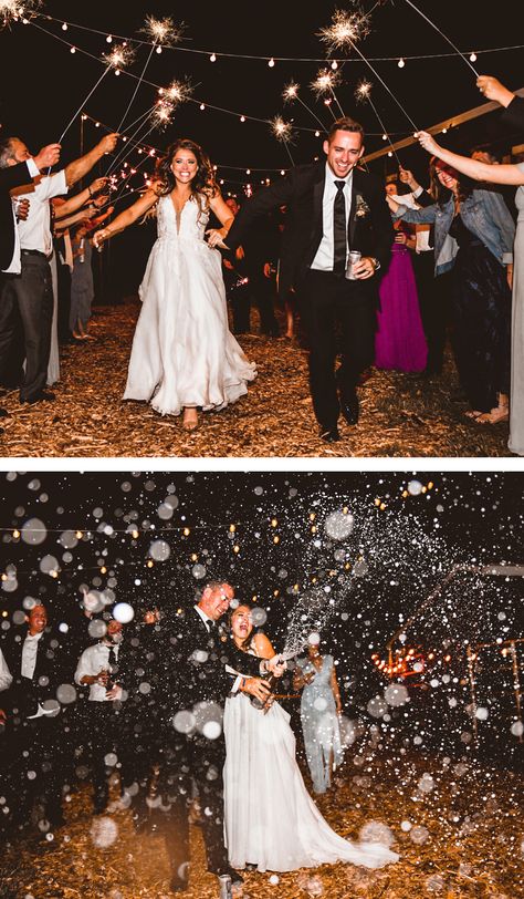 Champagne Spray Wedding Exit, Wedding Champagne Spray Photo, Champagne Send Off, Champagne Exit Wedding, Champagne Send Off Wedding, Wedding Exit Sparklers, Wedding Champagne Spray, Sparker Exit Wedding, Sparkler Wedding Pictures