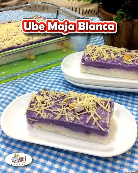 Ube Maja Blanca Recipe is a popular Filipino kakanin. This coconut milk pudding has a purple color from Ube or purple yam. via @filipinorecipes Ube Maja Blanca Recipe, Maja Blanca Recipe, Filipino Merienda, Ube Recipe, Ube Halaya Recipe, Pinoy Kakanin, Ube Extract, Filipino Kakanin, Paskong Pinoy