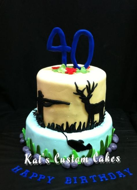 Hunting and Fishing 40th Birthday Cake Deer Hunter Cake, Deer Hunting Cake, Fishing Theme Cake, Hunting Birthday Cakes, 40th Birthday Cakes For Men, Deer Hunting Birthday, Birthday Cake For Men, Cake For Men, Hunting Cake