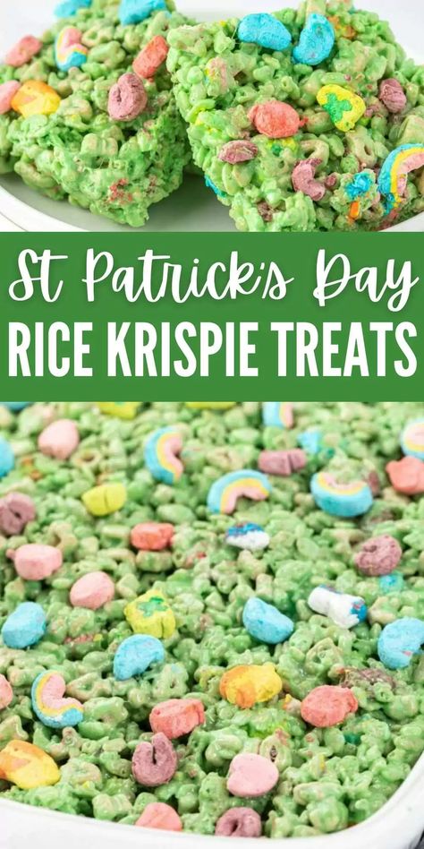 Green Rice Krispie Treats, St Patrick Day Snacks, Lucky Charms Treats, Sant Patrick, Rice Krispies Recipe, Homemade Rice Krispies Treats, Rice Crispy Treats Recipe, St Patrick Day Treats, Krispie Treats Recipe