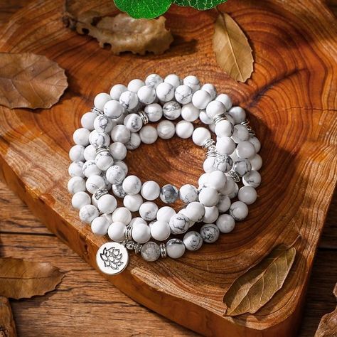 Get your Free Spiritual Treasure Howlite Mala - All You Pay Is Shipping! Om Buddha, Tibetan Mala, Howlite Necklace, Mala Beads Bracelet, 8mm Beads, Howlite Stone, 108 Mala Beads, Healing Necklace, Stone Beaded Necklace